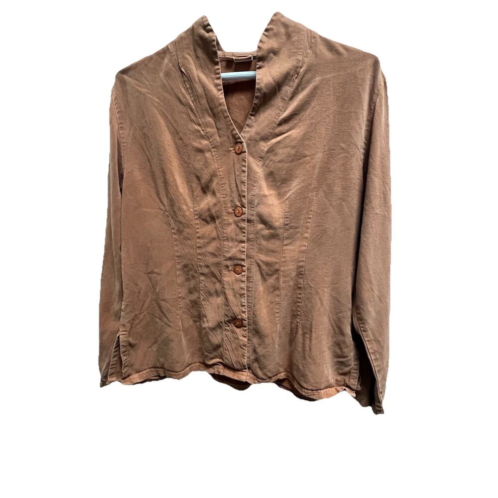 Tianello Women S Brown Tencel Rayon Button Front Blouse Top Made USA Soft